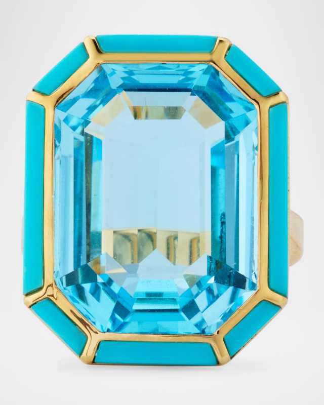 18K Yellow Gold Topaz Emerald-Cut Ring, Size 6